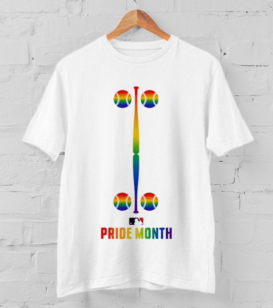 2026 MLB Pride Month Rainbow Baseball Bat And Balls T-Shirt