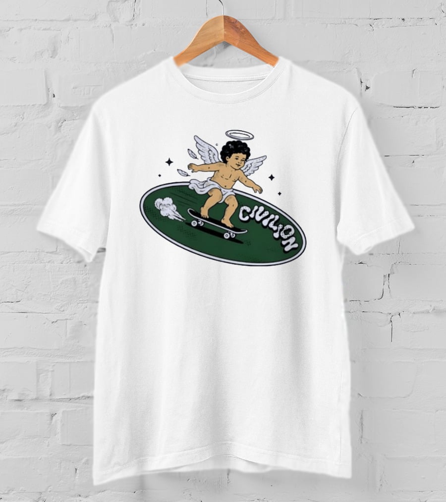 Skateboarding Angel Civilian Halo Wings T-Shirt