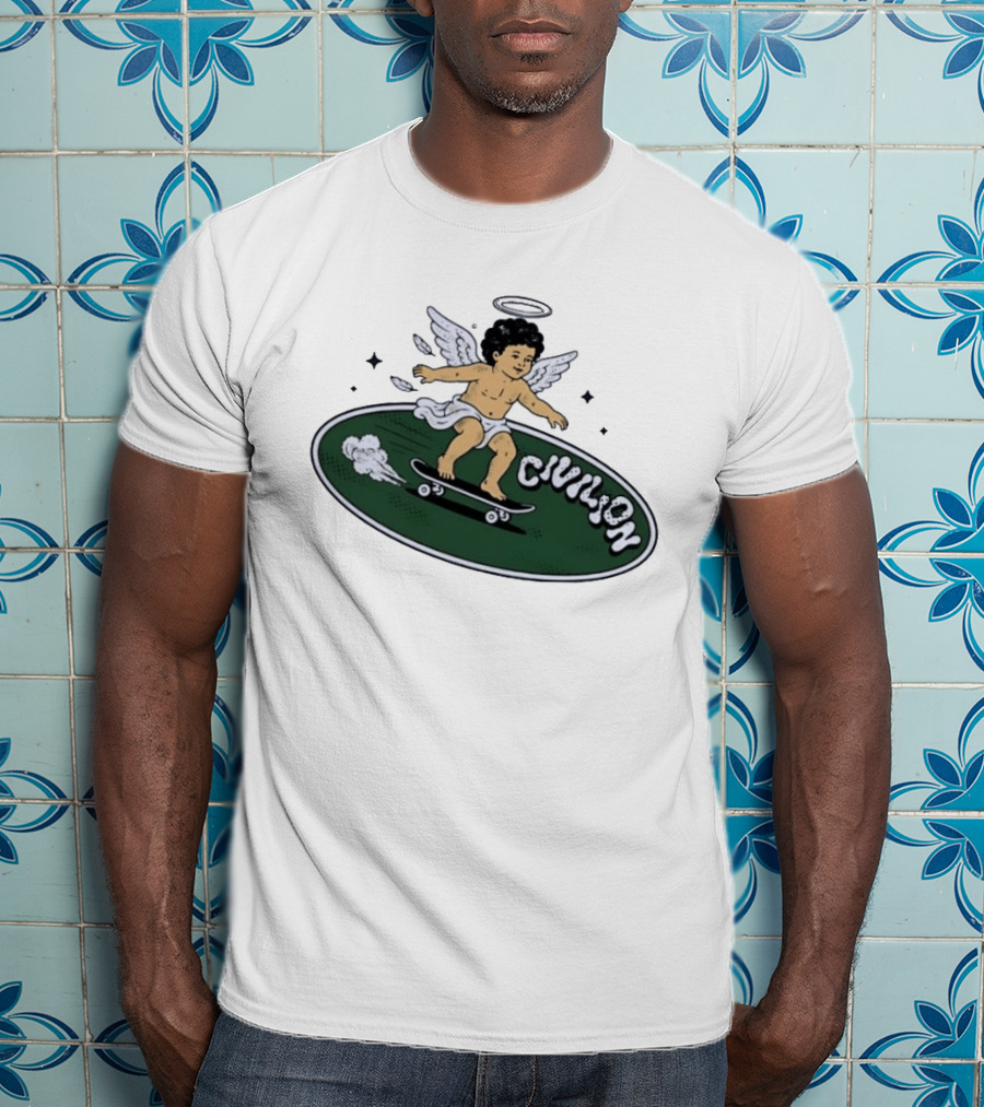 Skateboarding Angel Civilian Halo Wings T-Shirt