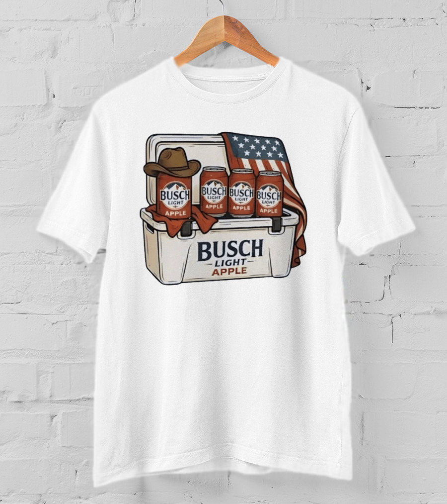 Busch Light Apple American Flag Cowboy Hat Cooler T-Shirt