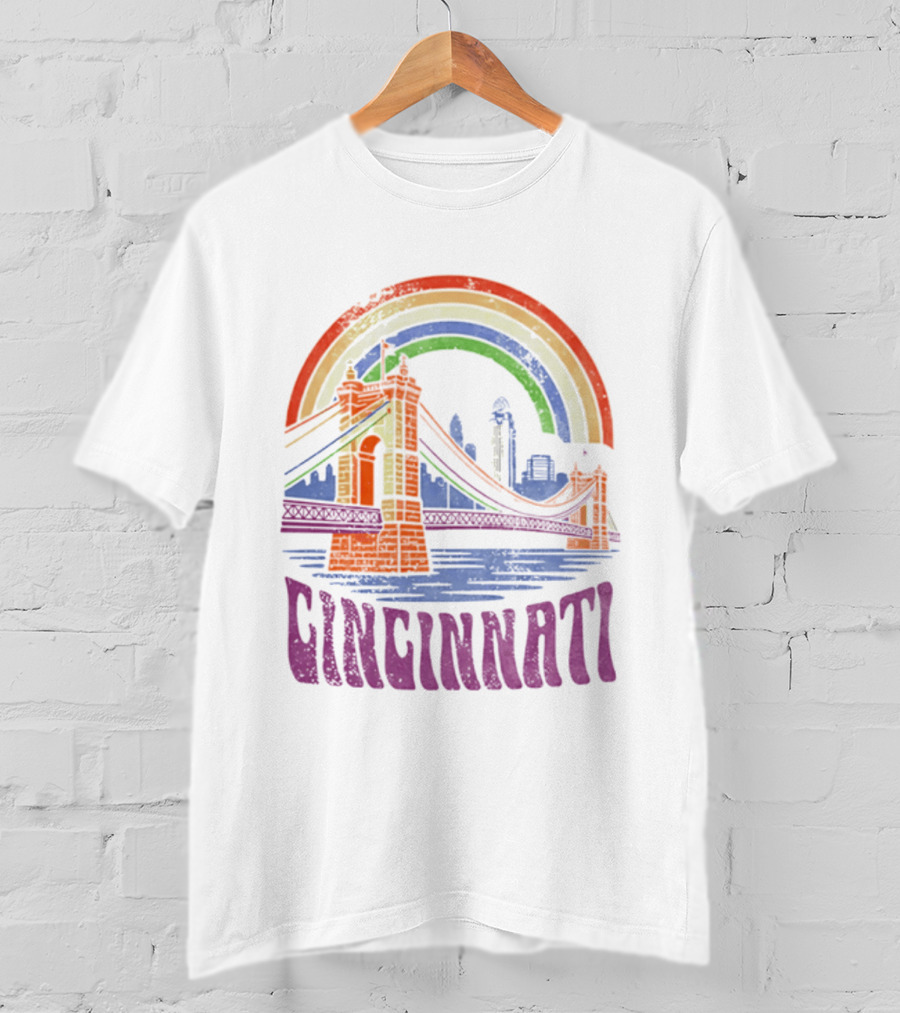 Cincinnati Roebling Bridge Rainbow Skyline Proud Of Our City T-Shirt