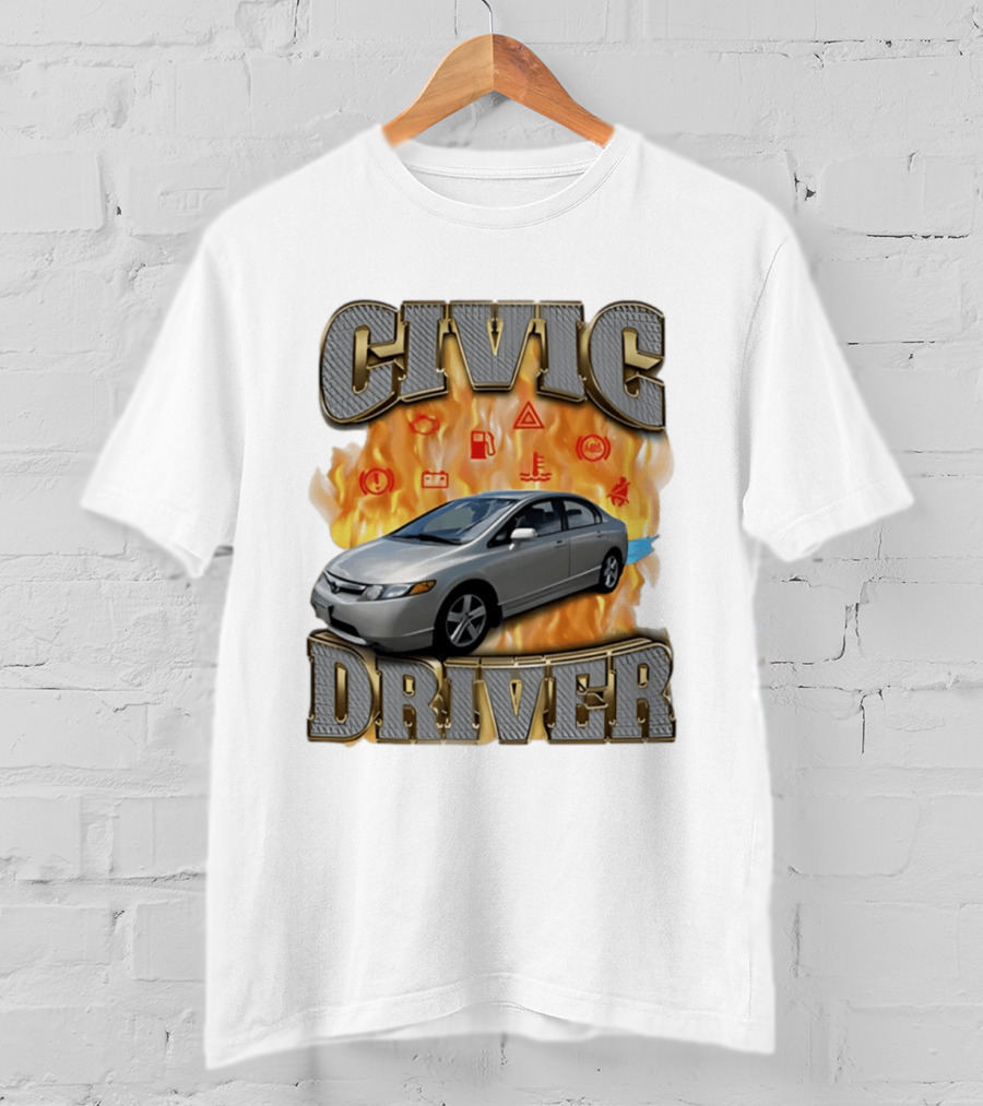 Civic Driver Flames Car T-Shirt