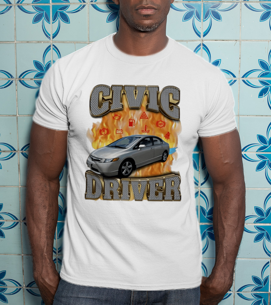 Civic Driver Flames Car T-Shirt