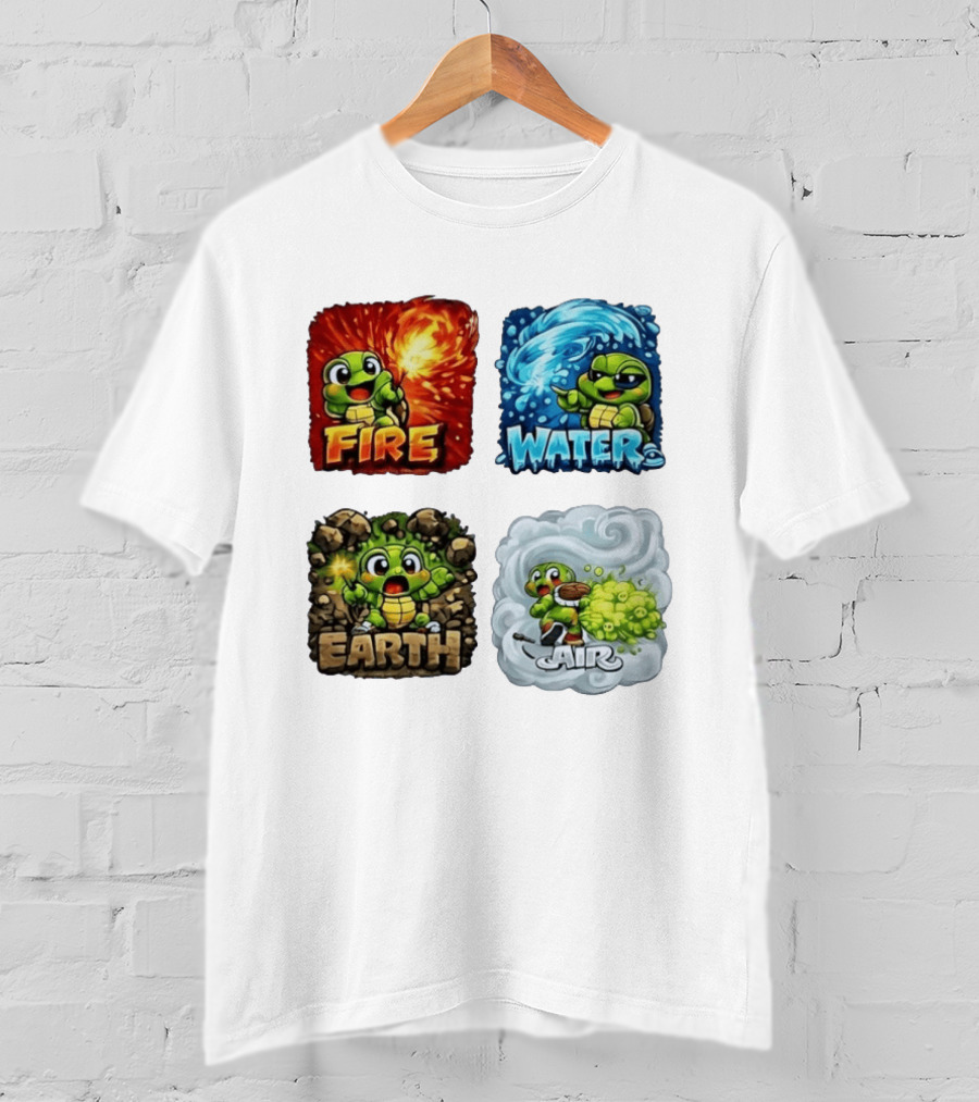 Fire Water Earth Air Turtle Cartoon Baby Elements Quadrant T-Shirt