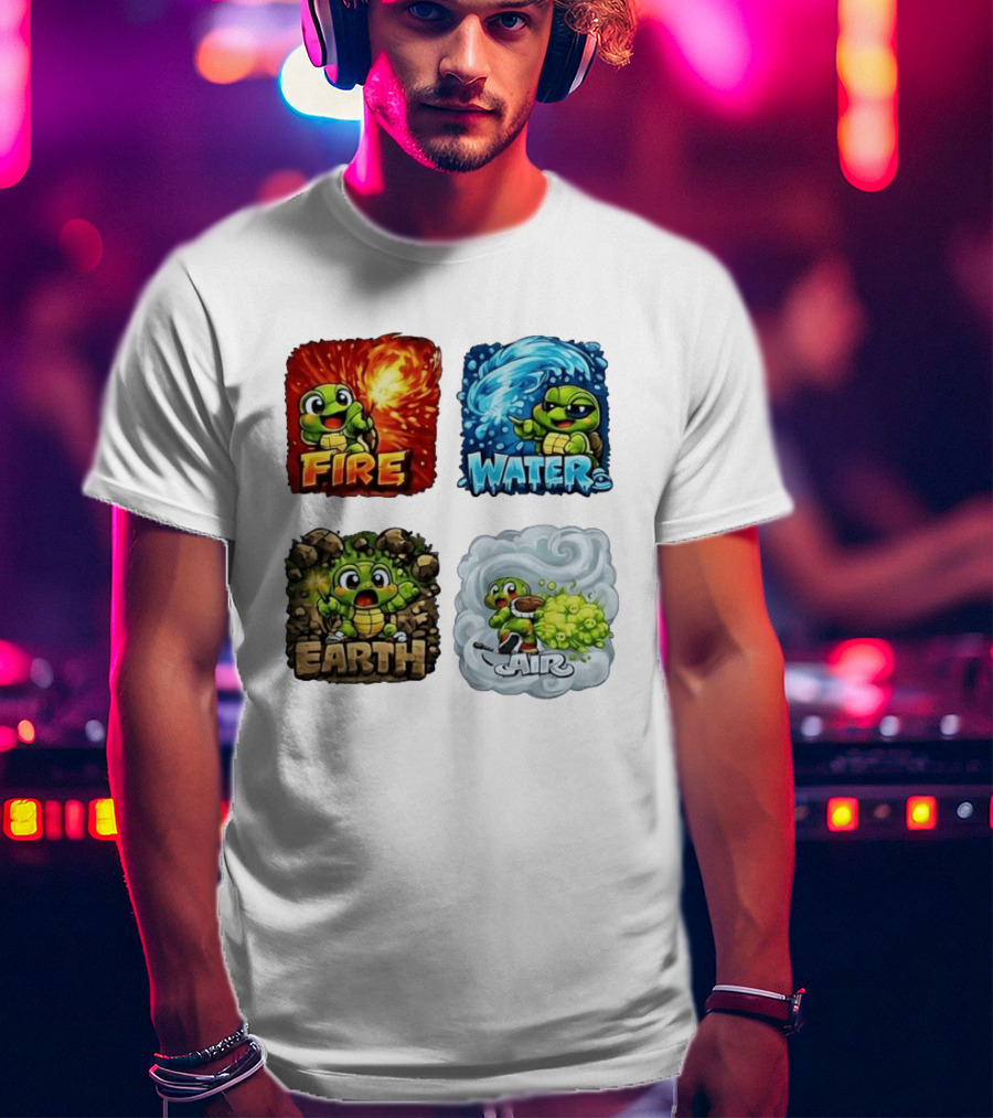 Fire Water Earth Air Turtle Cartoon Baby Elements Quadrant T-Shirt