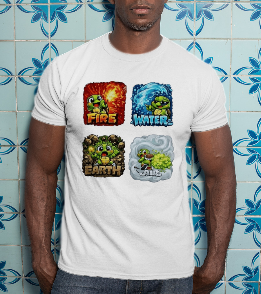 Fire Water Earth Air Turtle Cartoon Baby Elements Quadrant T-Shirt