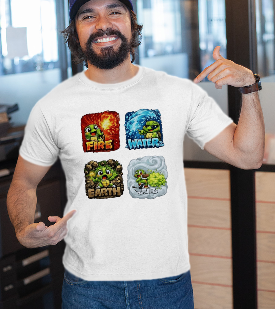 Fire Water Earth Air Turtle Cartoon Baby Elements Quadrant T-Shirt