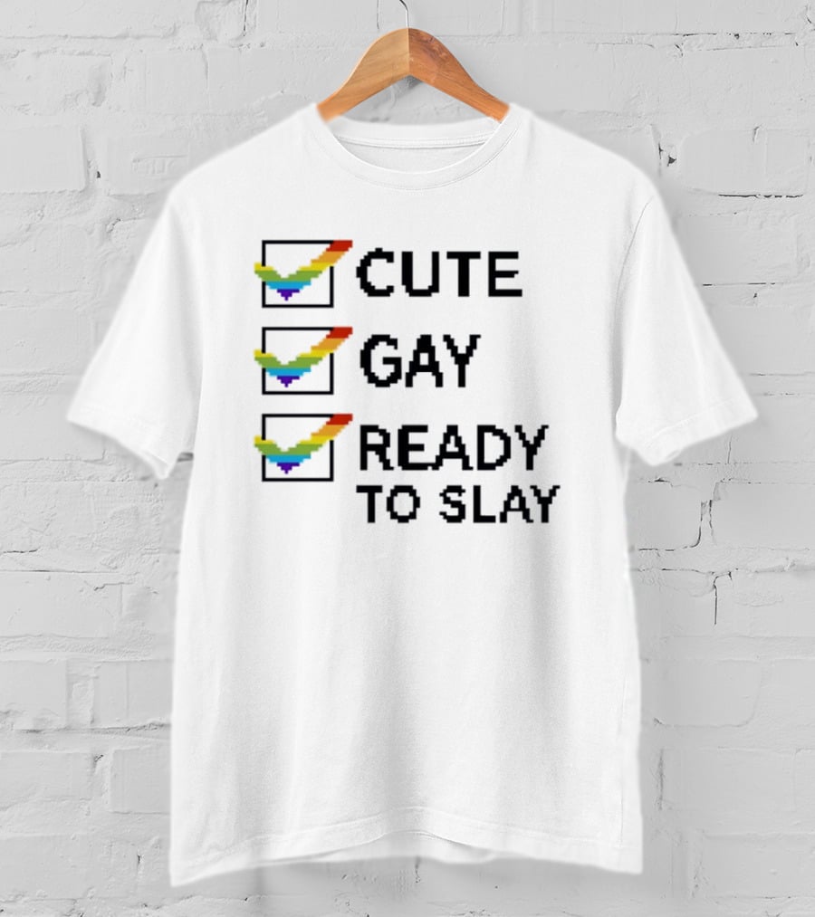 Cute Gay Ready To Slay Checkbox Rainbow Pixel T-Shirt