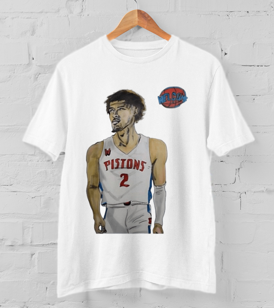 Cade Cunningham Welcome Detroit Pistons Hand Drawn Basketball Player Number 2 T-Shirt