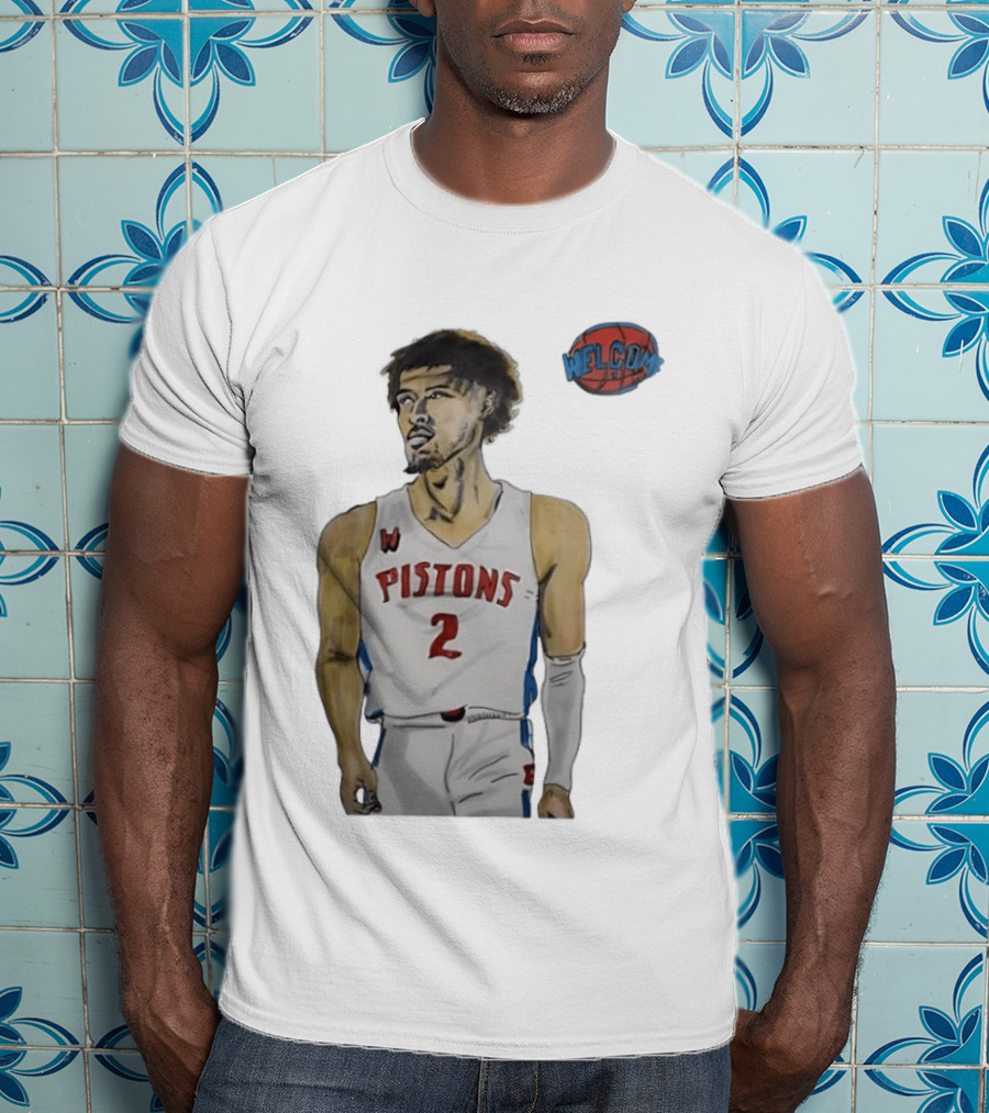Cade Cunningham Welcome Detroit Pistons Hand Drawn Basketball Player Number 2 T-Shirt
