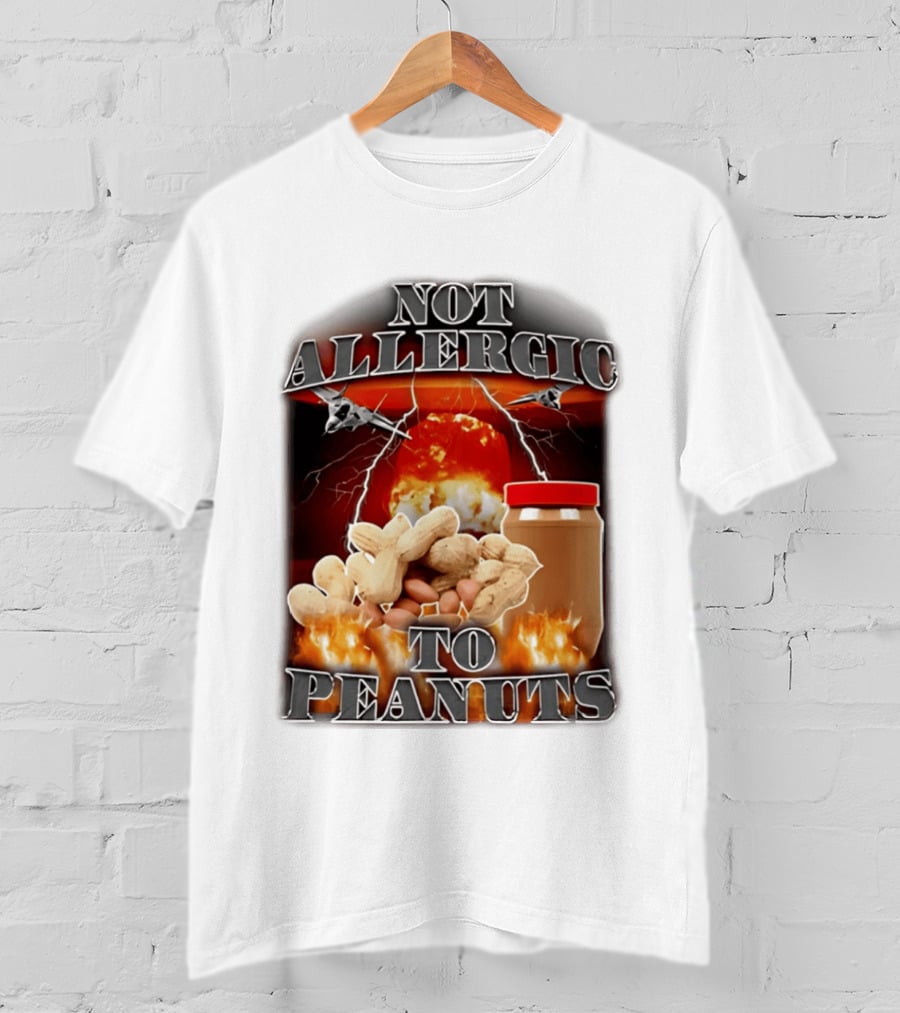 Not Allergic To Peanuts Jar With Explosive Background And Fighter Jets T-Shirt