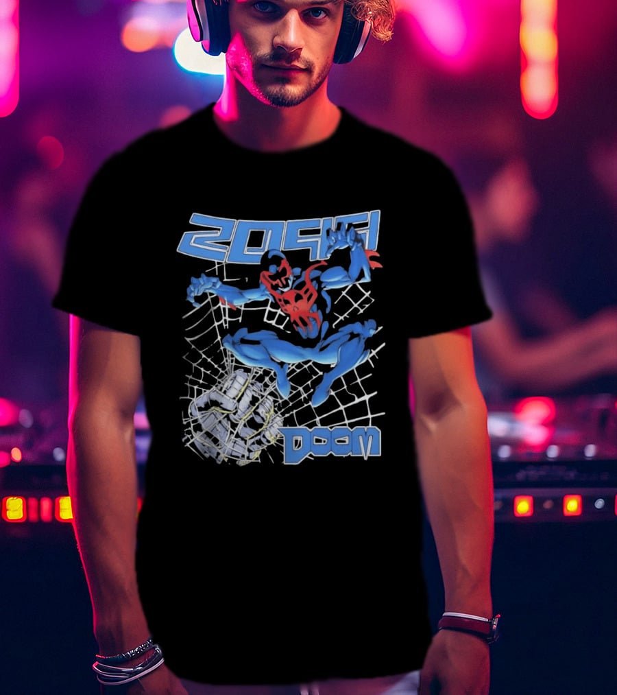 2099 Spider Man Doom Web Punching Action T-Shirt