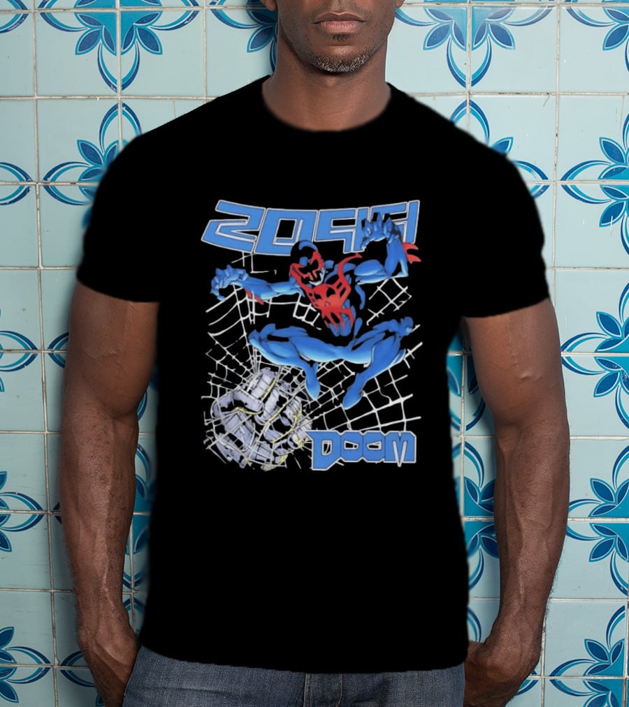 2099 Spider Man Doom Web Punching Action T-Shirt