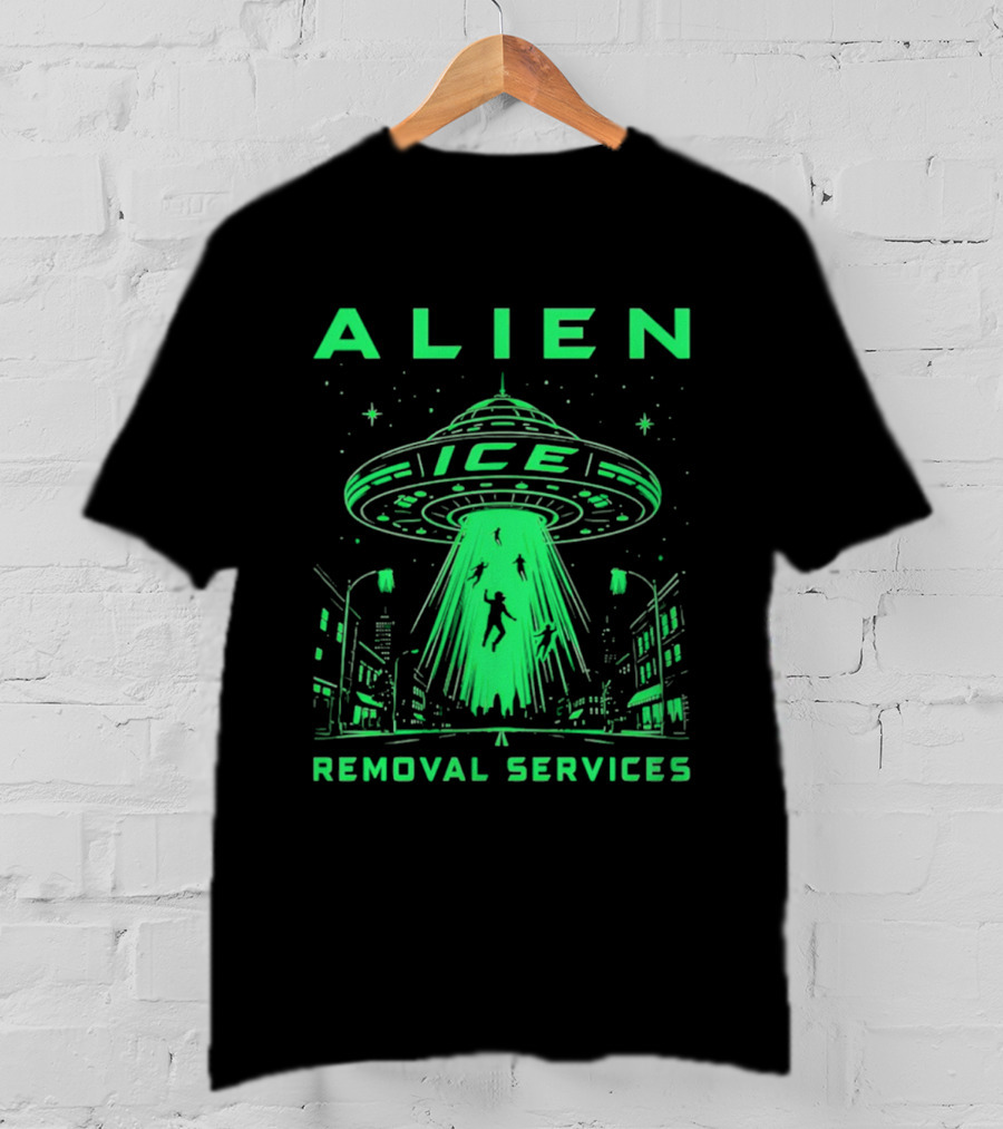 ALIEN ICE UFO Removal Services Extraterrestrial Abduction Scene T-Shirt