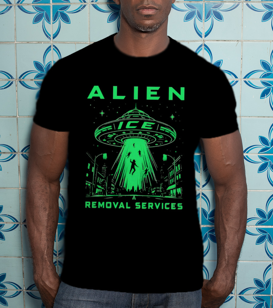 ALIEN ICE UFO Removal Services Extraterrestrial Abduction Scene T-Shirt