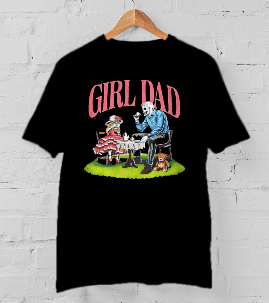 Girl Dad Tea Time With Daughter And Teddy Bear T-Shirt