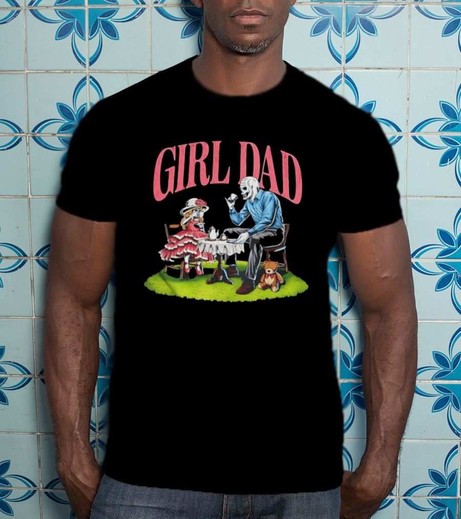 Girl Dad Tea Time With Daughter And Teddy Bear T-Shirt