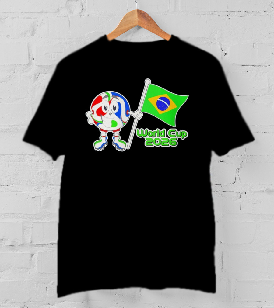 World Cup 2026 Cartoon Character With Brazil Flag Soccer Ball T-Shirt