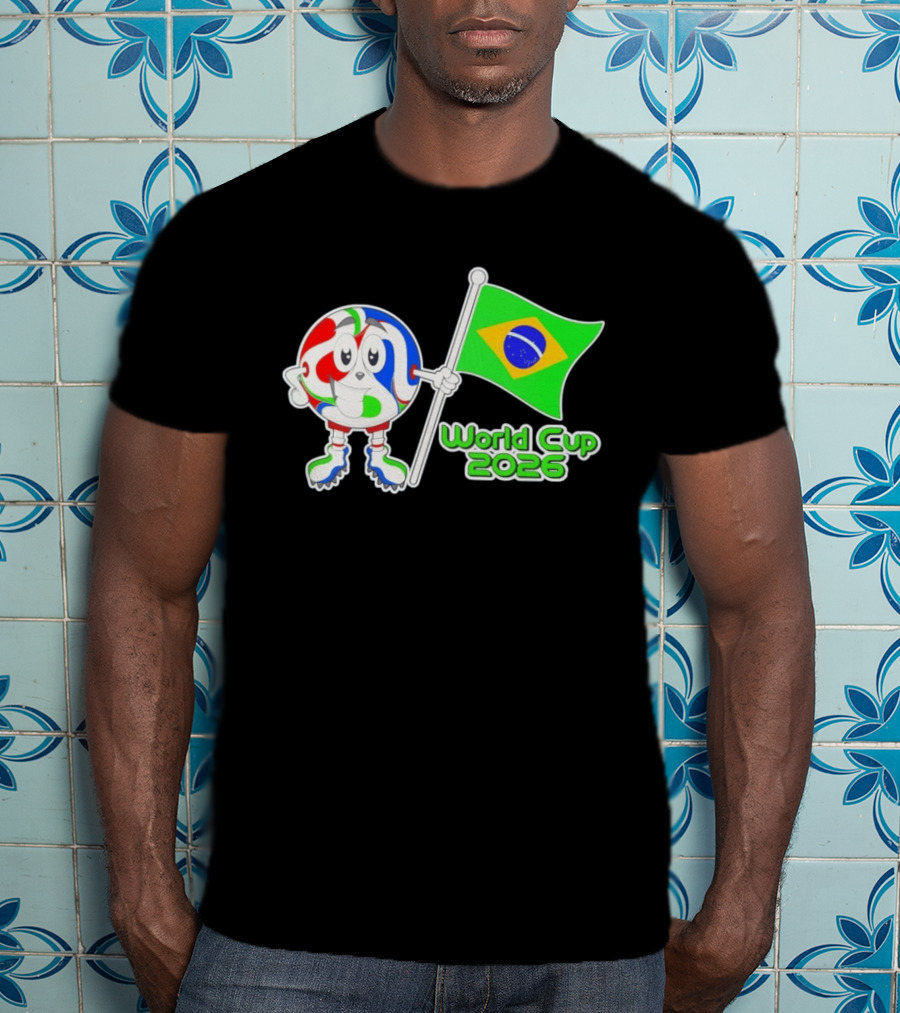 World Cup 2026 Cartoon Character With Brazil Flag Soccer Ball T-Shirt
