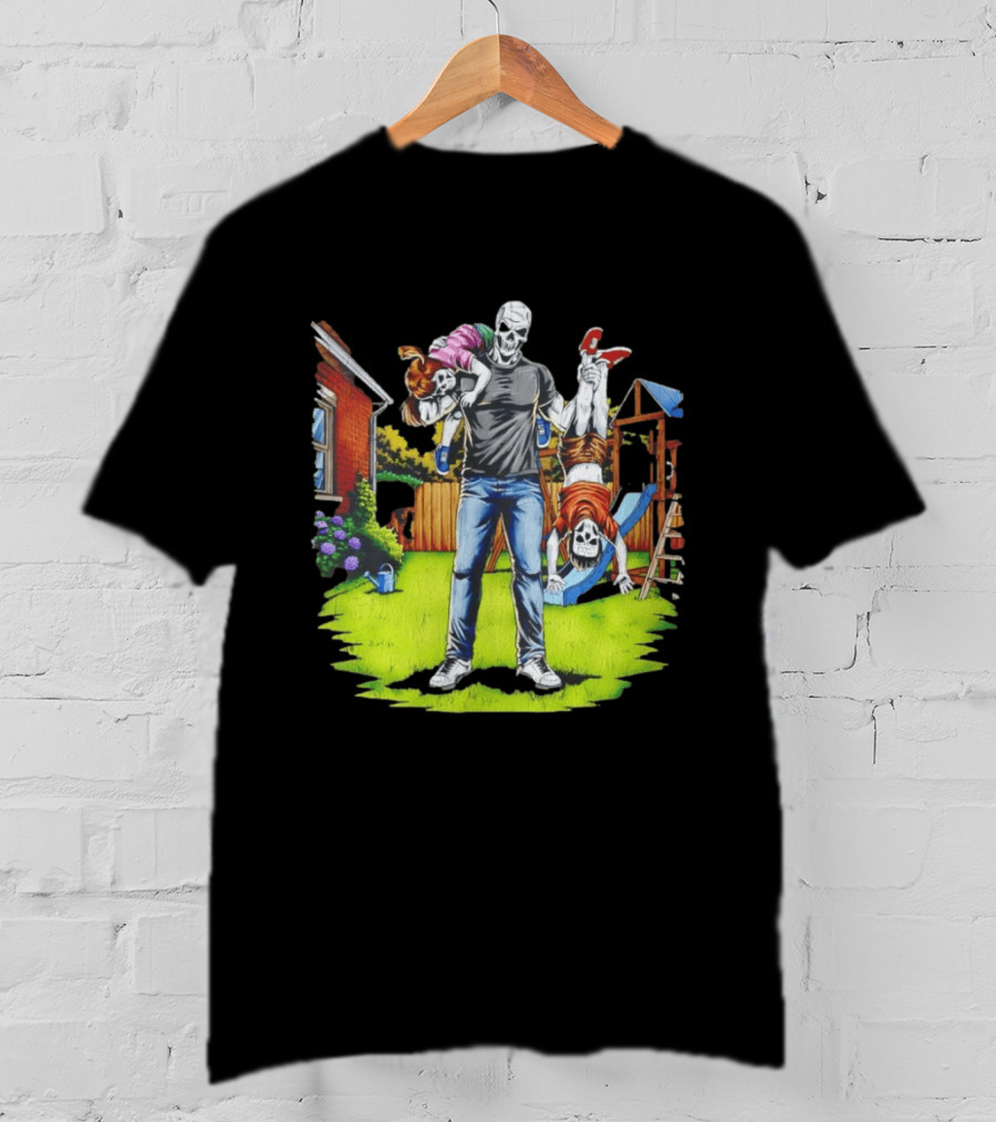 Darkest Dad Skeleton Carrying Children Garden Playground Fun Playtime T-Shirt