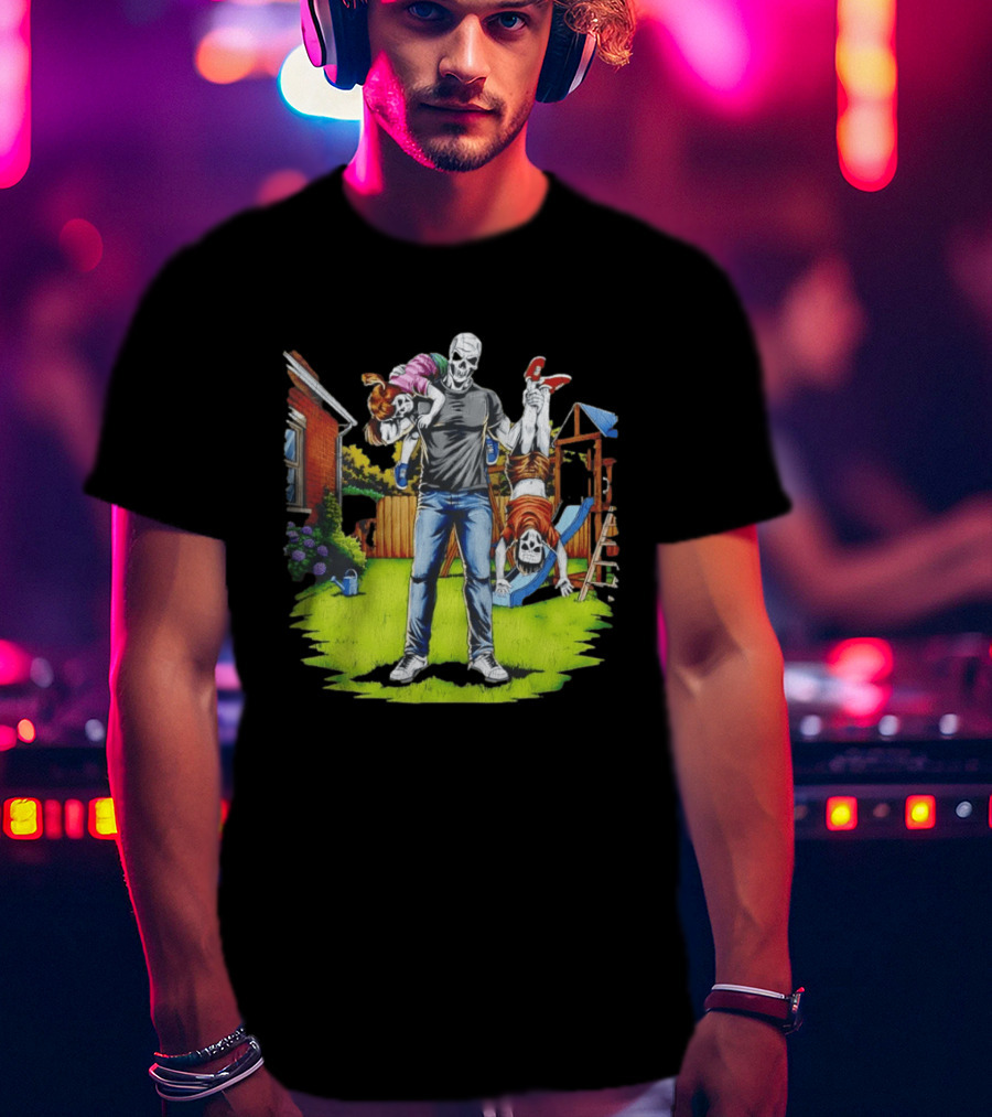 Darkest Dad Skeleton Carrying Children Garden Playground Fun Playtime T-Shirt