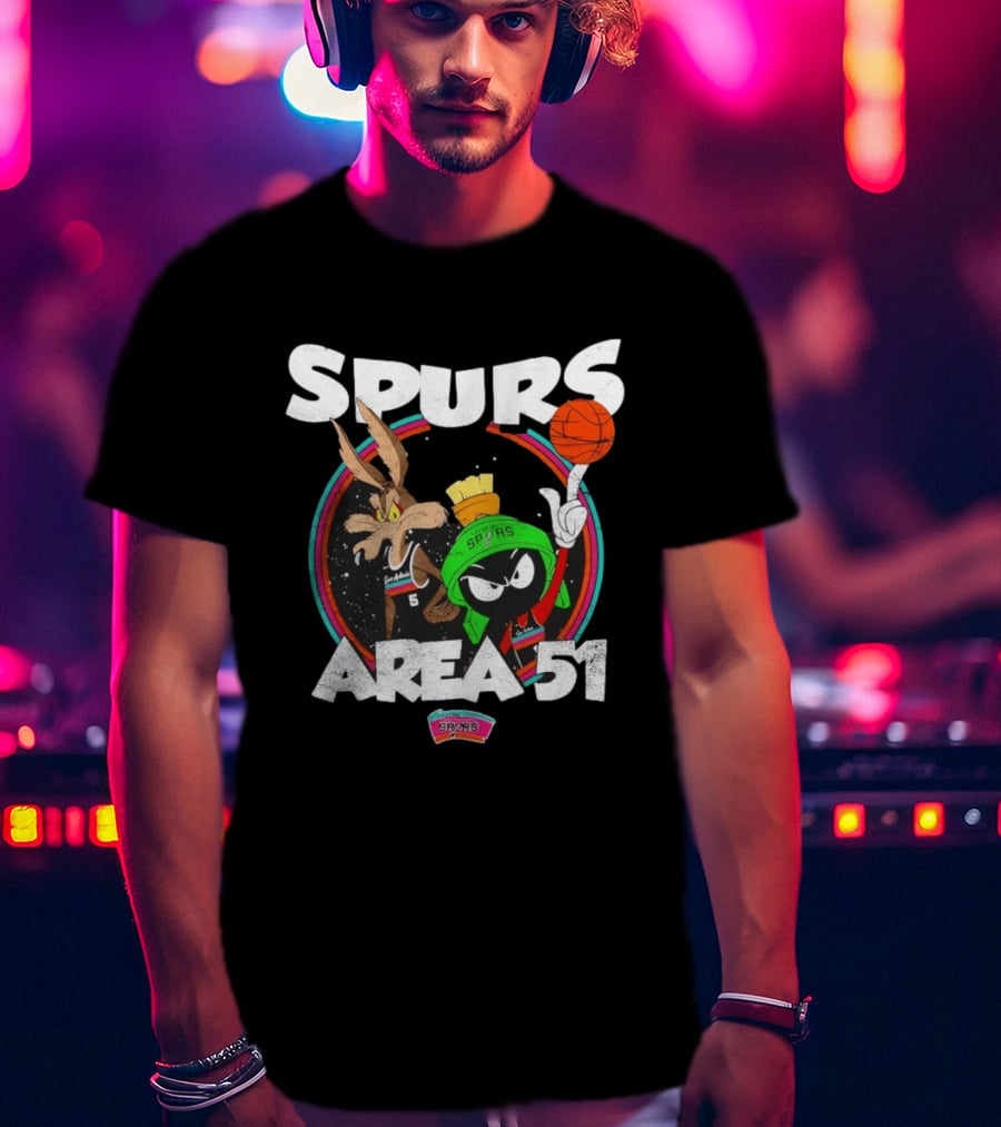 San Antonio Spurs Area 51 Looney Tunes Crossover With Marvin The Martian And Wile E. Coyote Basketball T-Shirt