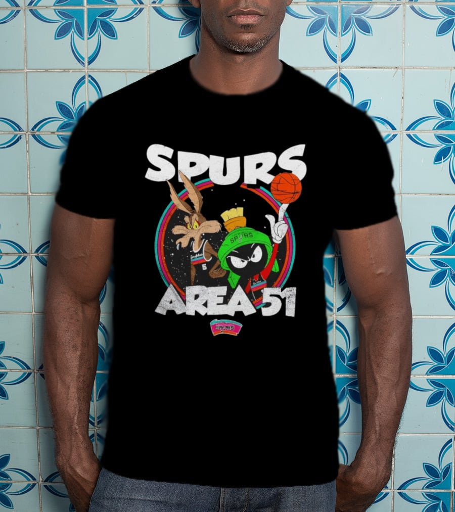 San Antonio Spurs Area 51 Looney Tunes Crossover With Marvin The Martian And Wile E. Coyote Basketball T-Shirt