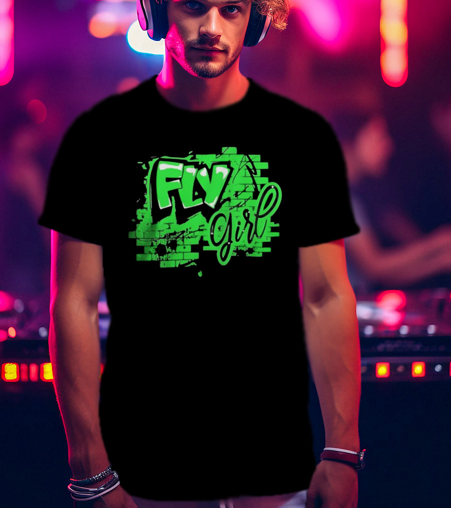 Fly Girl Graffiti Street Brick Wall T-Shirt