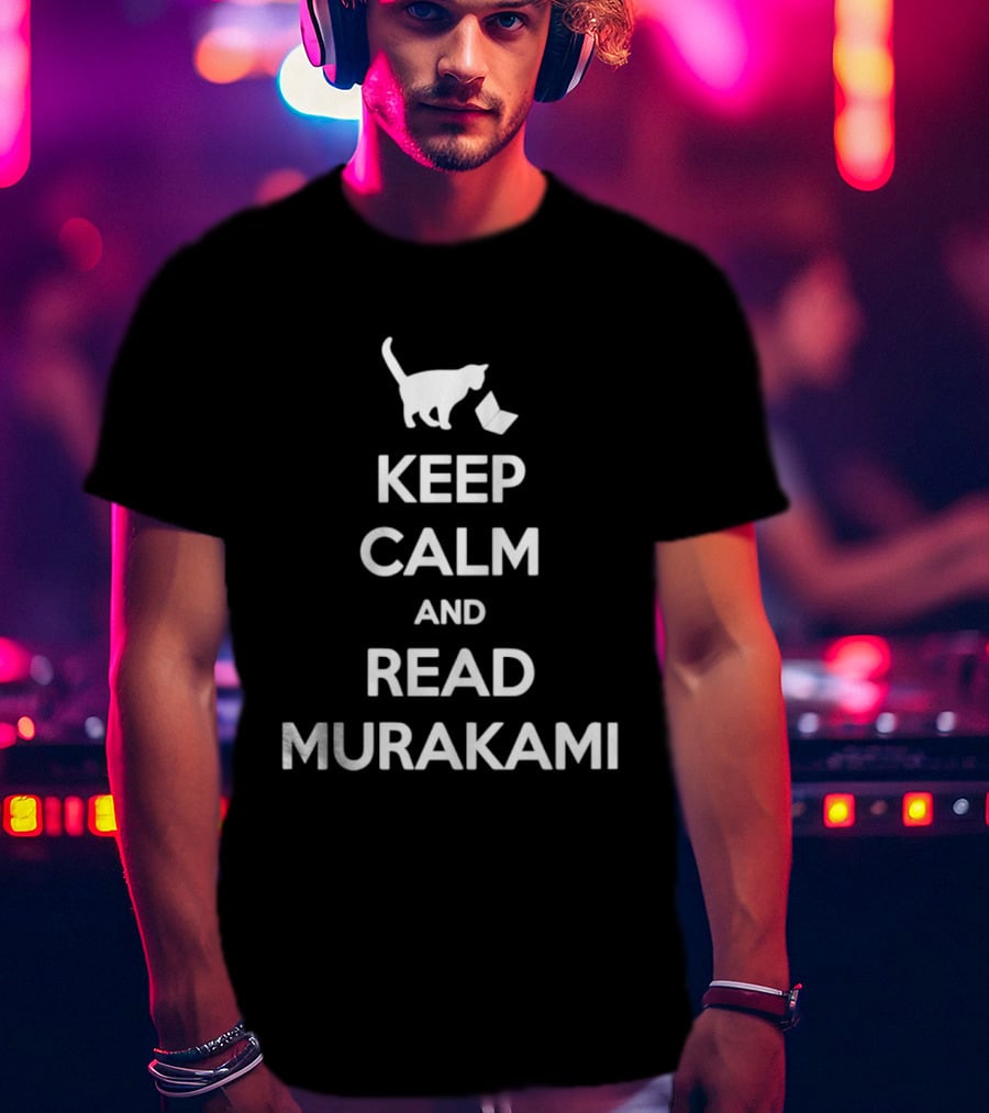 Keep Calm And Read Murakami Cat With Book T-Shirt