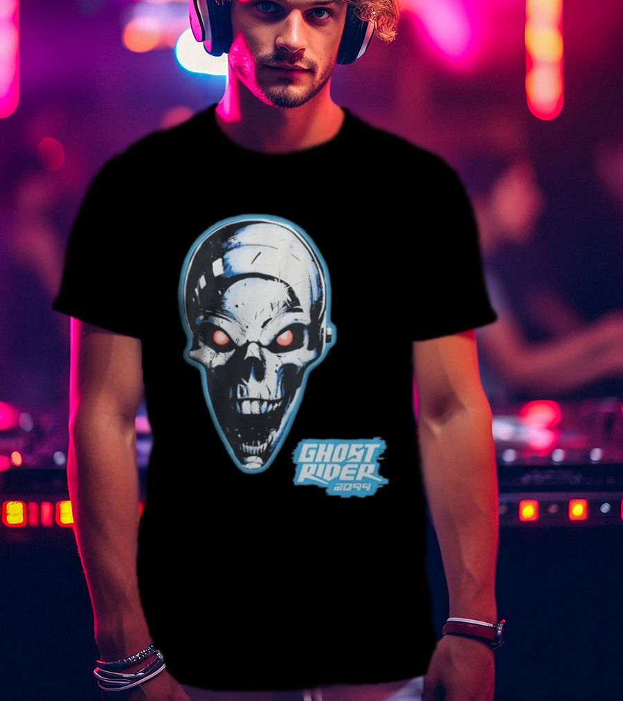 Ghost Rider 2099 Chrome Skull Head Red Eyes Iconic Comic T-Shirt