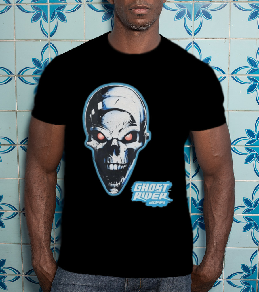Ghost Rider 2099 Chrome Skull Head Red Eyes Iconic Comic T-Shirt