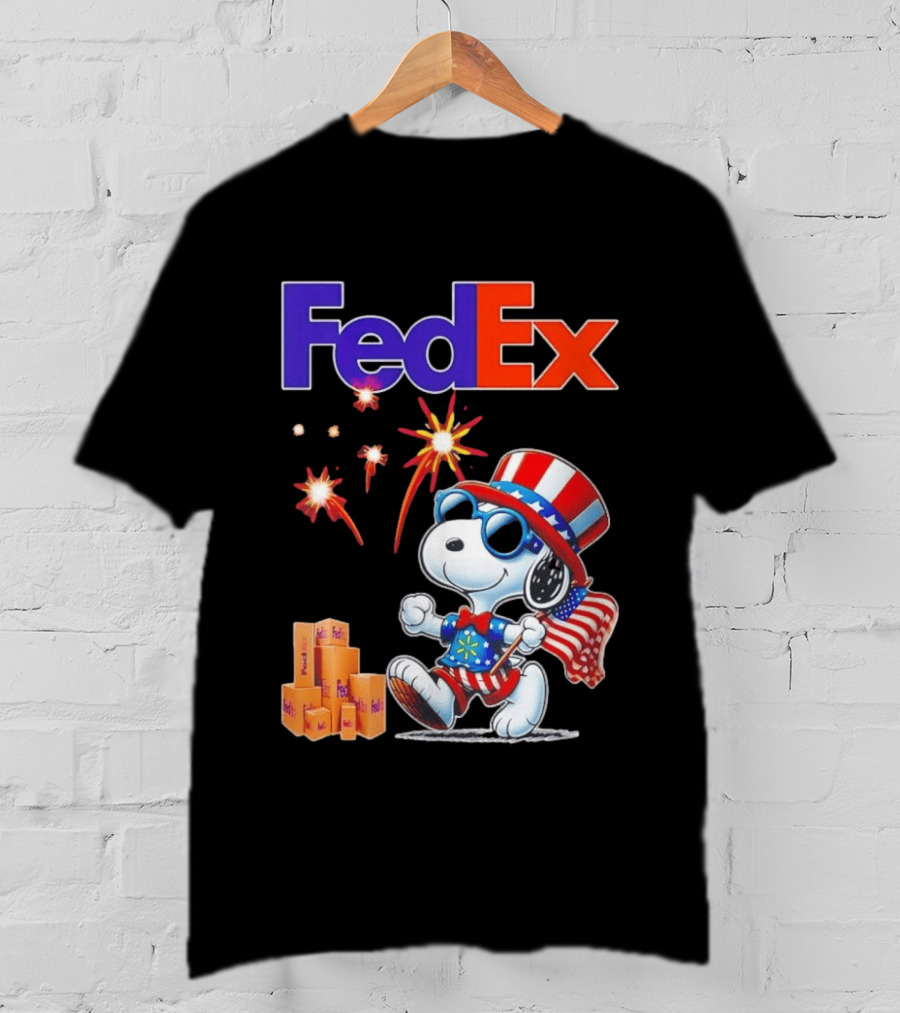 FedEx Snoopy American Flag Fireworks Patriotic Delivery T-Shirt
