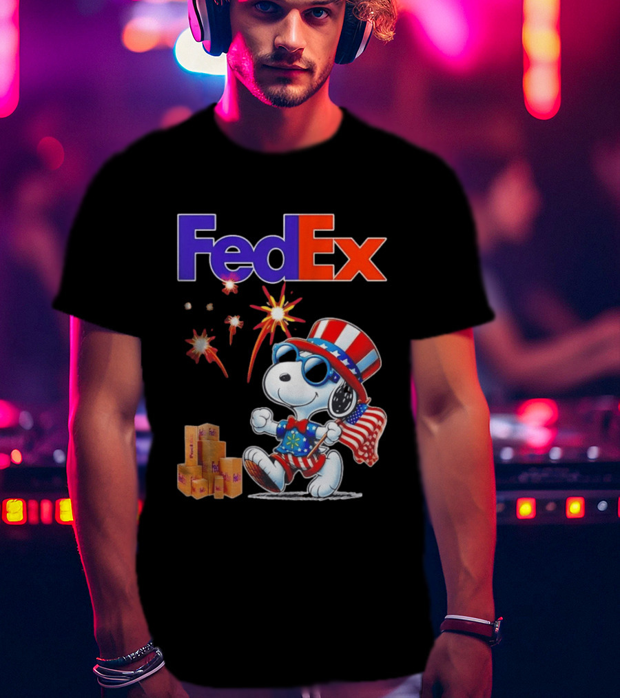 FedEx Snoopy American Flag Fireworks Patriotic Delivery T-Shirt