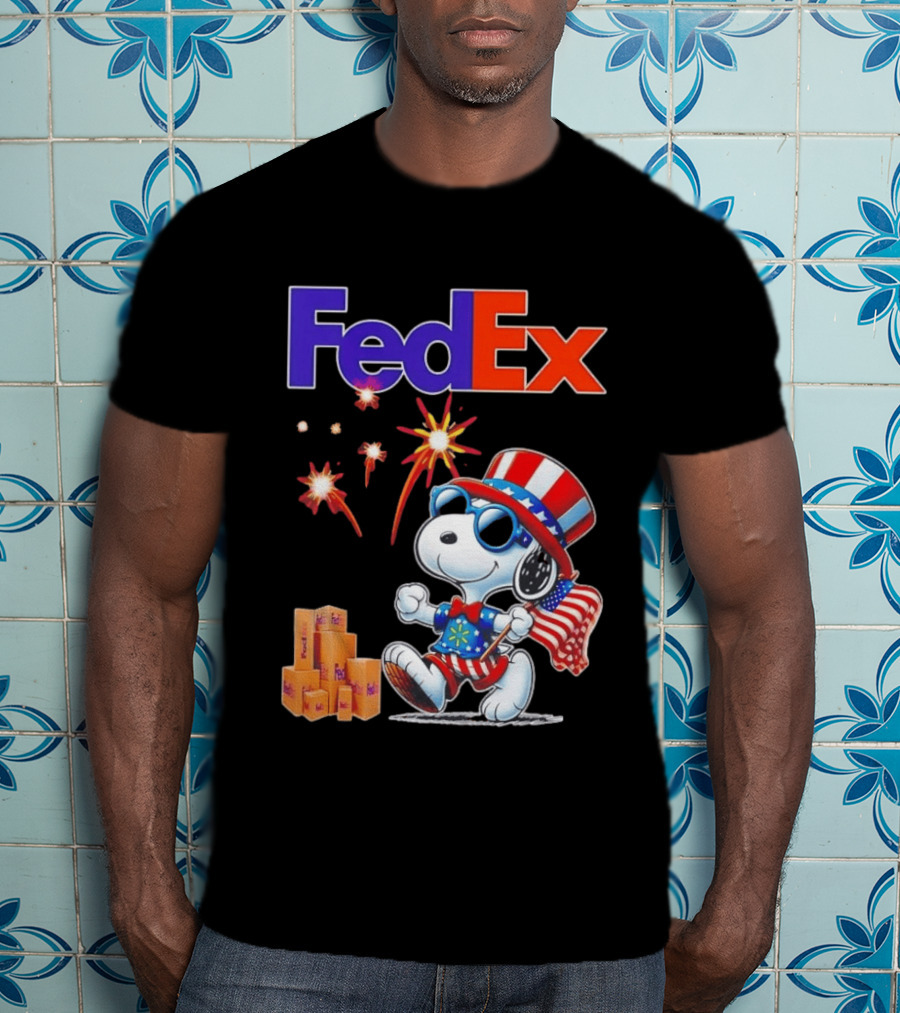 FedEx Snoopy American Flag Fireworks Patriotic Delivery T-Shirt
