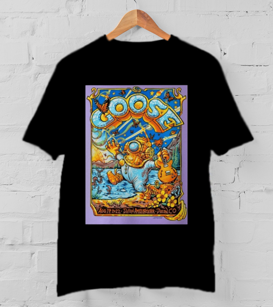 Goose Aug 17 2022 Dillon Amphitheater AJ Masthay Diver Guitar Butterflies T-Shirt