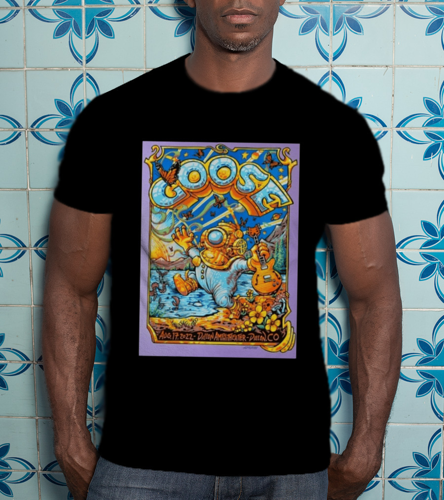Goose Aug 17 2022 Dillon Amphitheater AJ Masthay Diver Guitar Butterflies T-Shirt