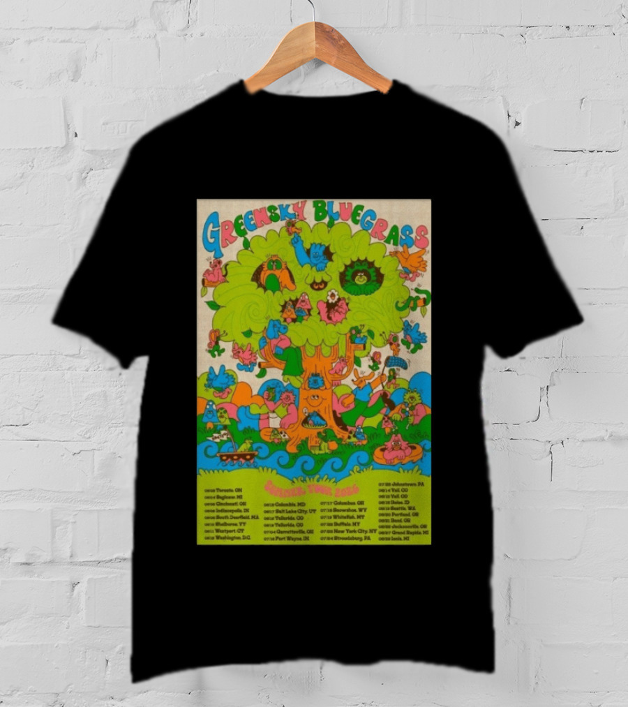 Greensky Bluegrass Summer Tour 2026 Psychedelic Tree Artwork With Tour Dates And Cities T-Shirt