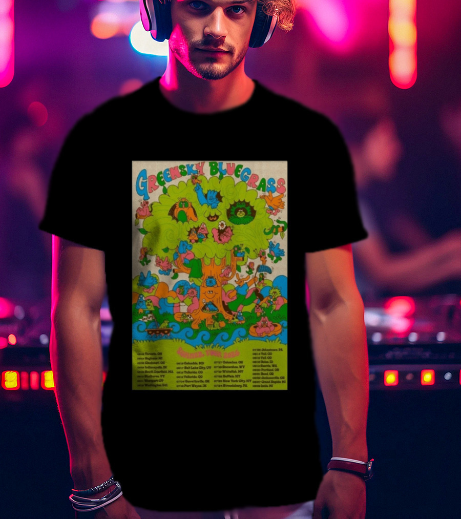 Greensky Bluegrass Summer Tour 2026 Psychedelic Tree Artwork With Tour Dates And Cities T-Shirt