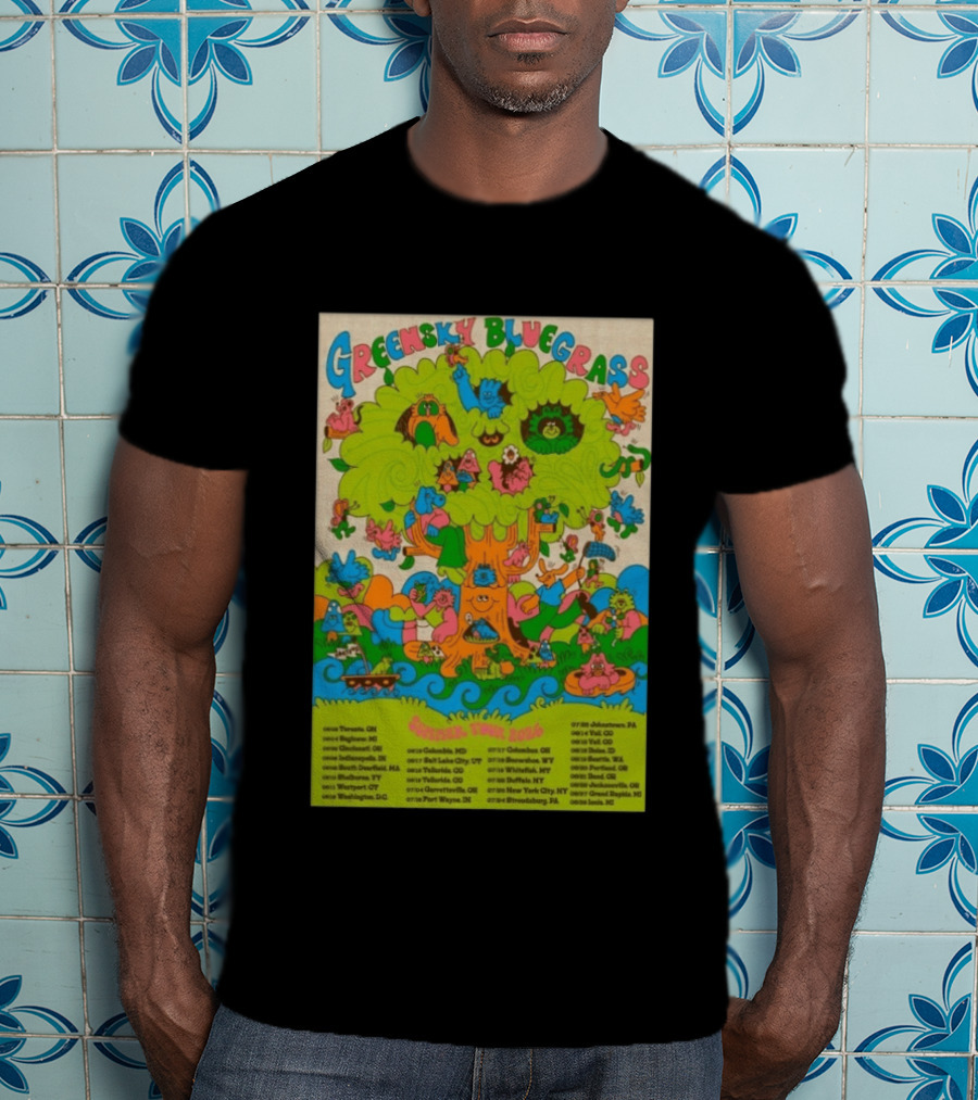 Greensky Bluegrass Summer Tour 2026 Psychedelic Tree Artwork With Tour Dates And Cities T-Shirt