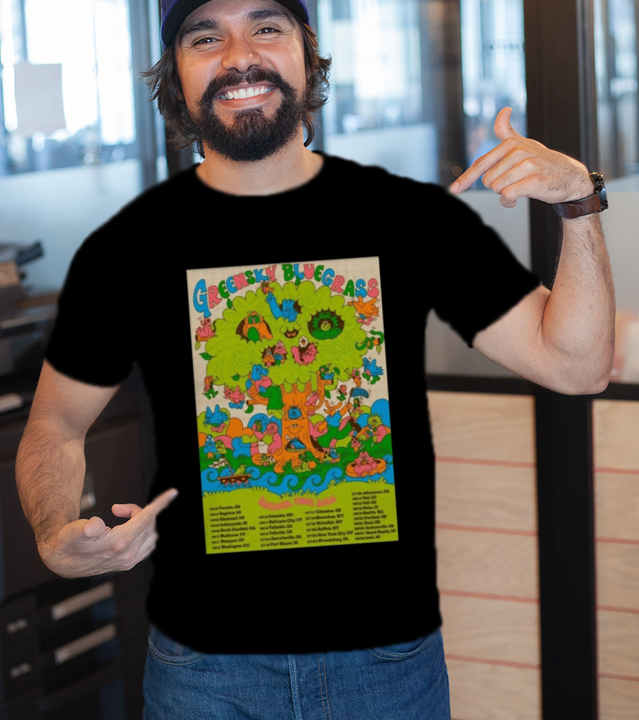 Greensky Bluegrass Summer Tour 2026 Psychedelic Tree Artwork With Tour Dates And Cities T-Shirt