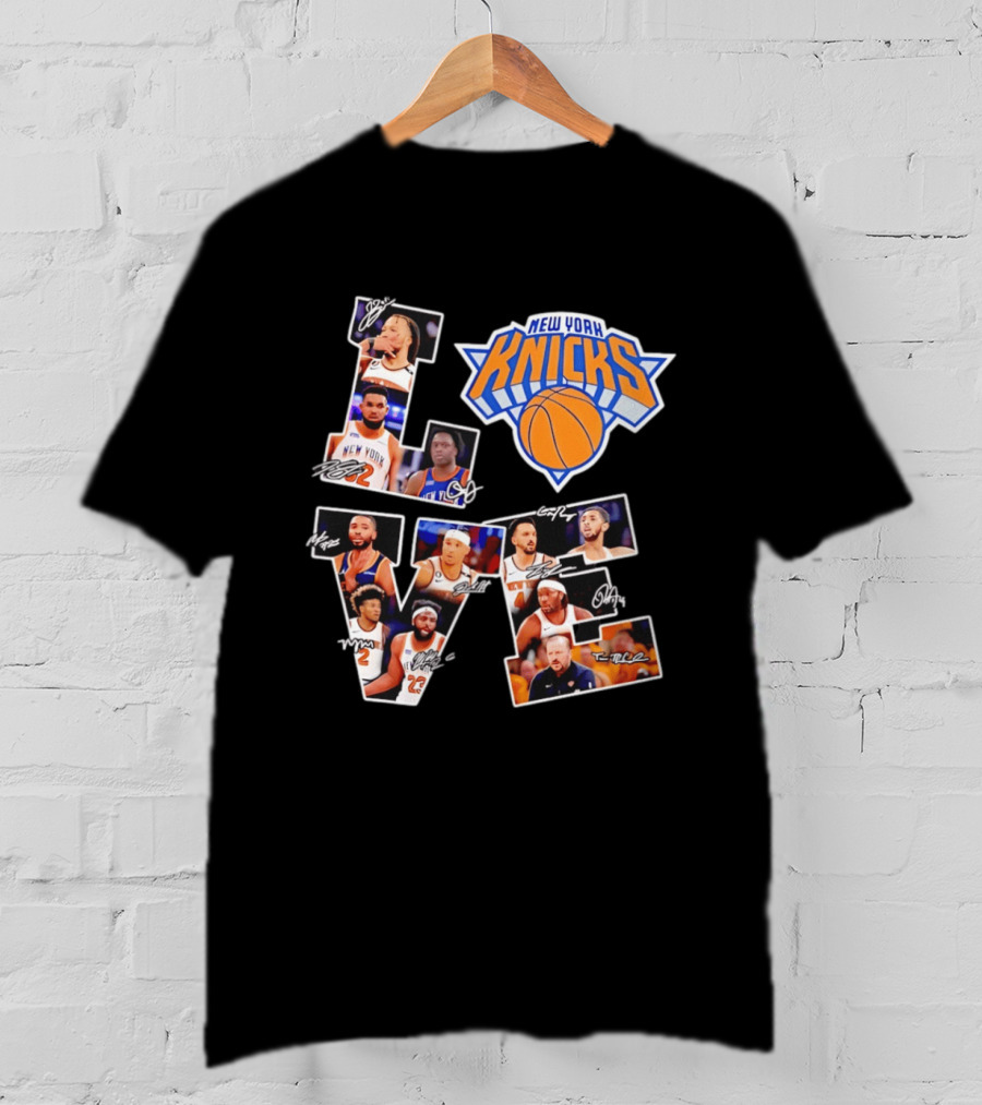 New York Knicks Players Autograph Collage Spelling LOVE With Iconic Team T-Shirt