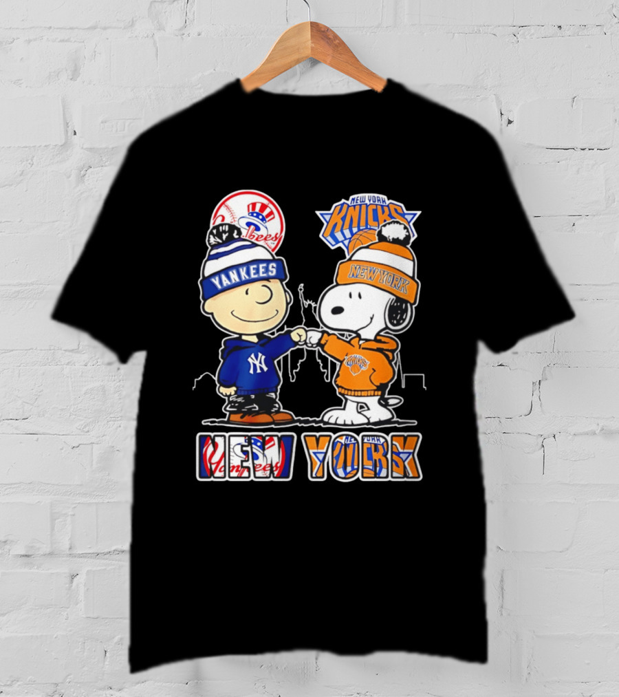 New York Yankees New York Knicks Charlie Brown Snoopy T-Shirt