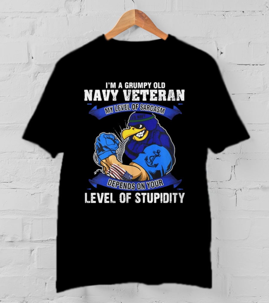 Grumpy Old Navy Veteran Sarcasm Stupidity Level Patriotic Eagle T-Shirt