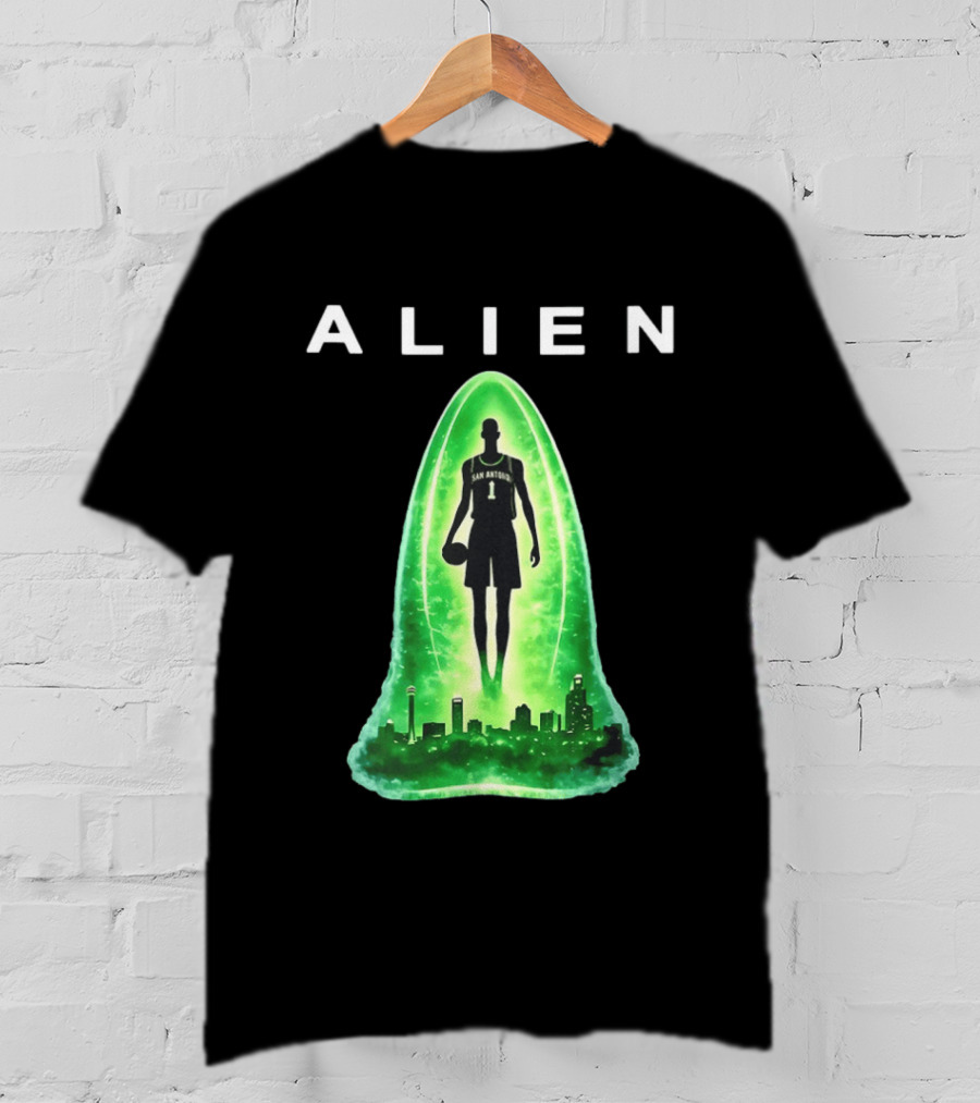 San Antonio Spurs Alien Abduction Victor Wembanyama Basketball Skyline T-Shirt