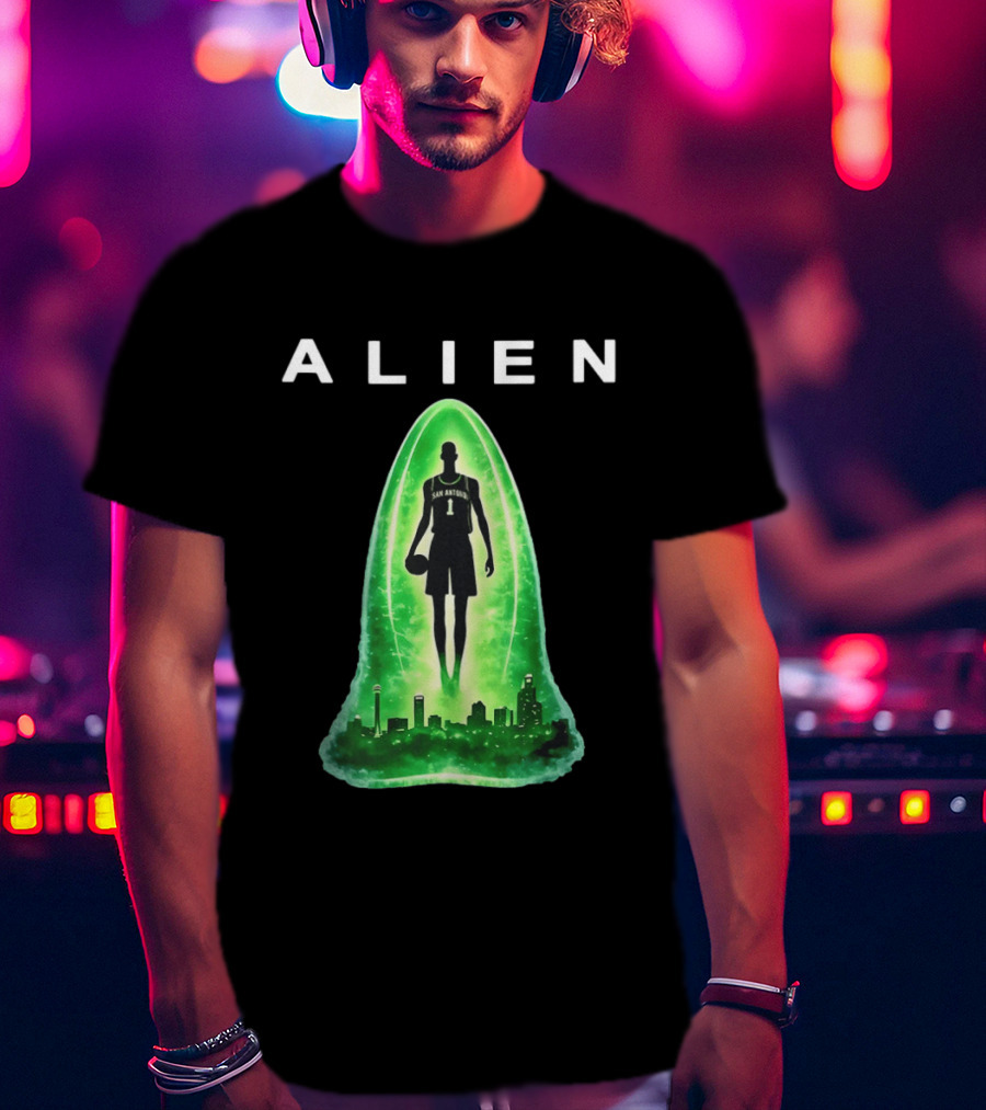 San Antonio Spurs Alien Abduction Victor Wembanyama Basketball Skyline T-Shirt