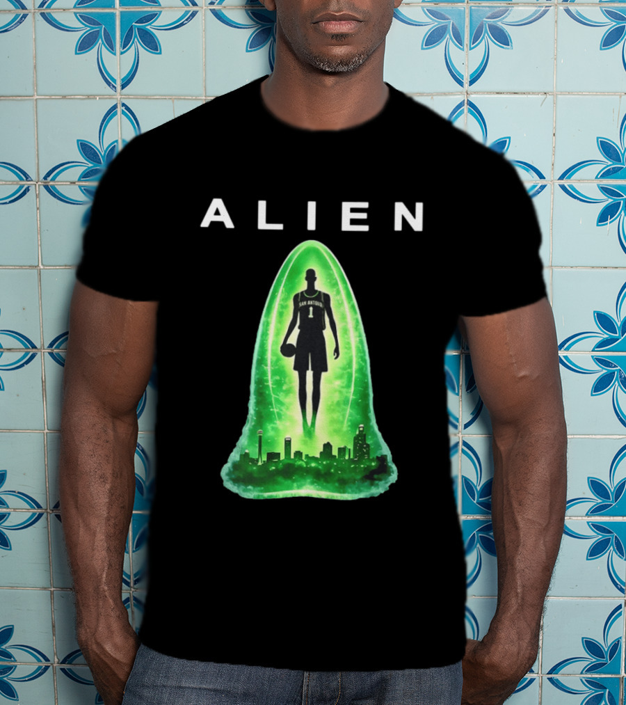 San Antonio Spurs Alien Abduction Victor Wembanyama Basketball Skyline T-Shirt