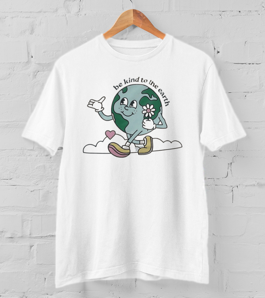 Be Kind To The Earth Cartoon Planet Globe Flower Heart Shoes T-Shirt