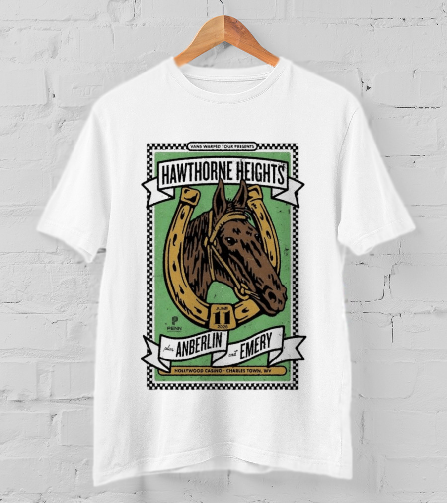 Vans Warped Tour Hawthorne Heights Anberlin Emery June 11 2026 Hollywood Casino Charles Town WV T-Shirt
