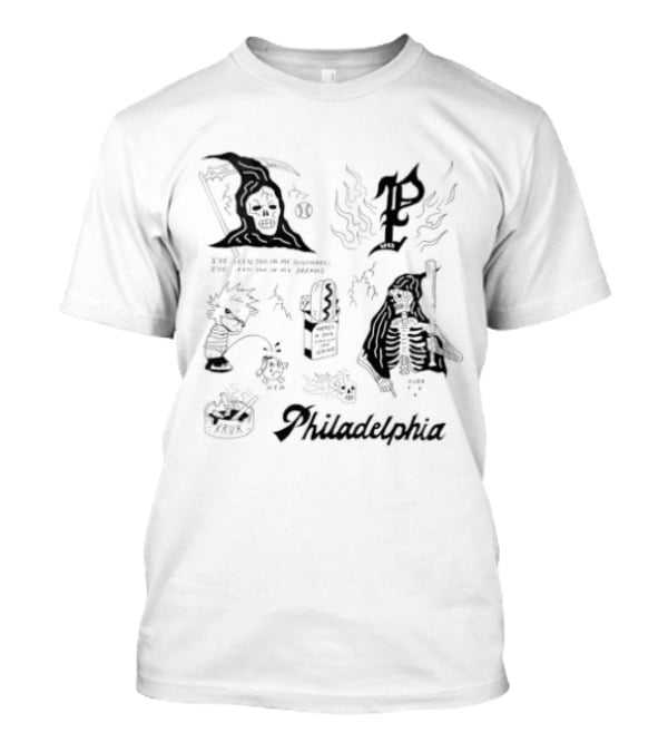 John Kruk Philadelphia Phillies MLB Nightmares Phillies Logo Wizard Skull Ghost T-Shirt