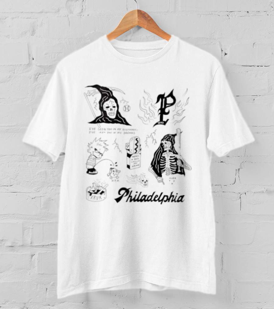 John Kruk Philadelphia Phillies MLB Nightmares Phillies Logo Wizard Skull Ghost T-Shirt